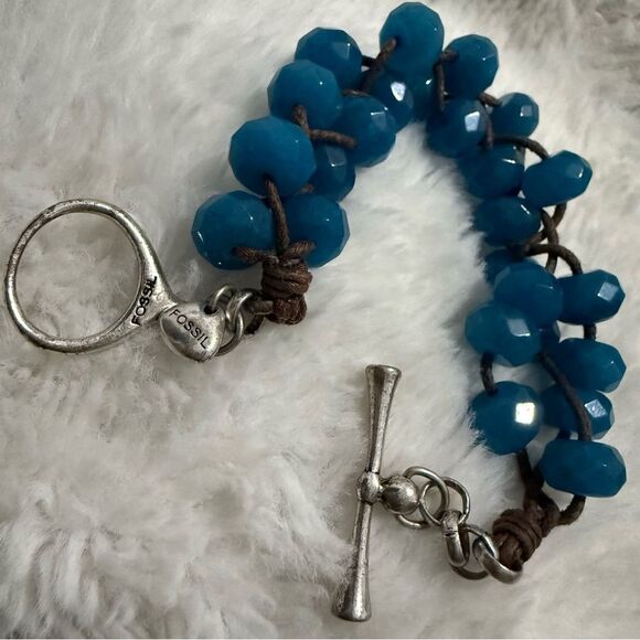 FOSSIL BRAIDED BLUE BEAD BRACELET WITH TOGGLE CLASP – 7.5” - Picture 9 of 17